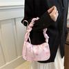 Sweet Floral Print Armpit Bag Ruffled Handle Bow Accents Multiple Colors Tote Bag, Cute Versatile Shoulder Purse for Women Daily