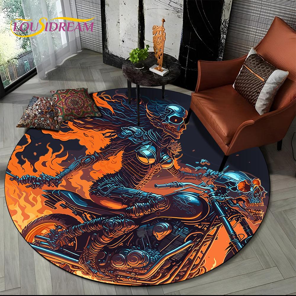 3D Retro Vintage Motorcycle Cartoon Round Area Carpet Rug for Living Room Bedroom Kid Playroom Decor,Pet Area Rug Non-slip Gift