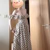 Summer backless polka dots waist slim small flying sleeves suspender dress French retro sweet and spicy temperament long dress women
