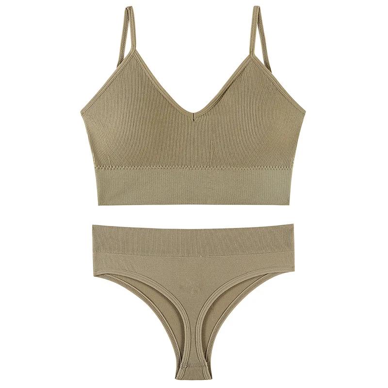 2Pcs Underwear Set Bra Set Women Panties Sexy G-String Seamless Bralette Female Wire Free Bra Sexy Panty Set Lingerie Soft Tank Crop Top Sleeping Bra