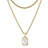 Vintage Floral Titanium Steel Necklace With Engraved French Mirror Square Pendant Layered Locket Chain Women