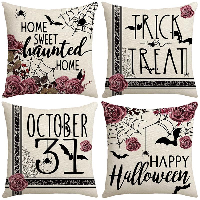 Halloween Pillow New Bat Rose Spider Web Retro Festival Party Decoration Sofa Pillow Cover