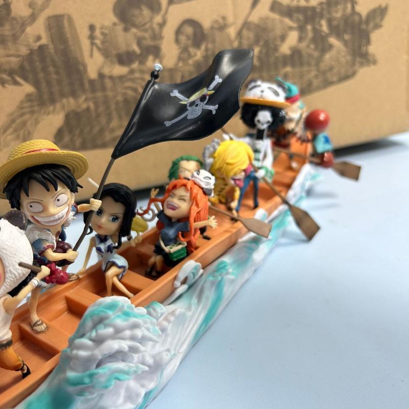 ONE PIECE animation figure, straw hat group dragon boat full set Luffy Sauron Sanji Chopper, model ornament King of Voyages