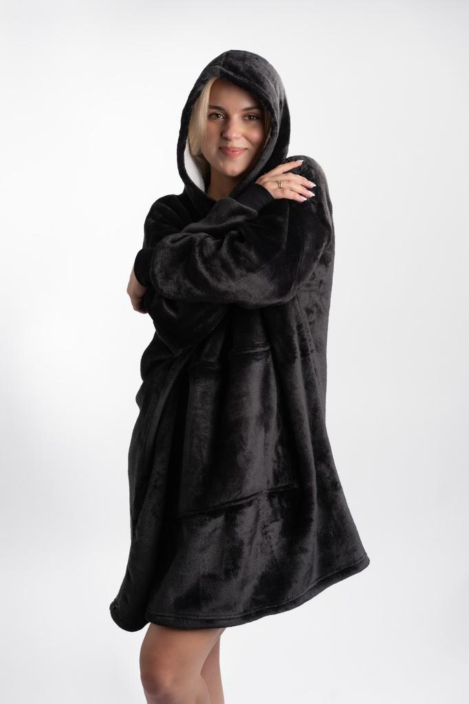 Blanket sweatshirt, large oversize, thick, warm, with a hood, black, soft