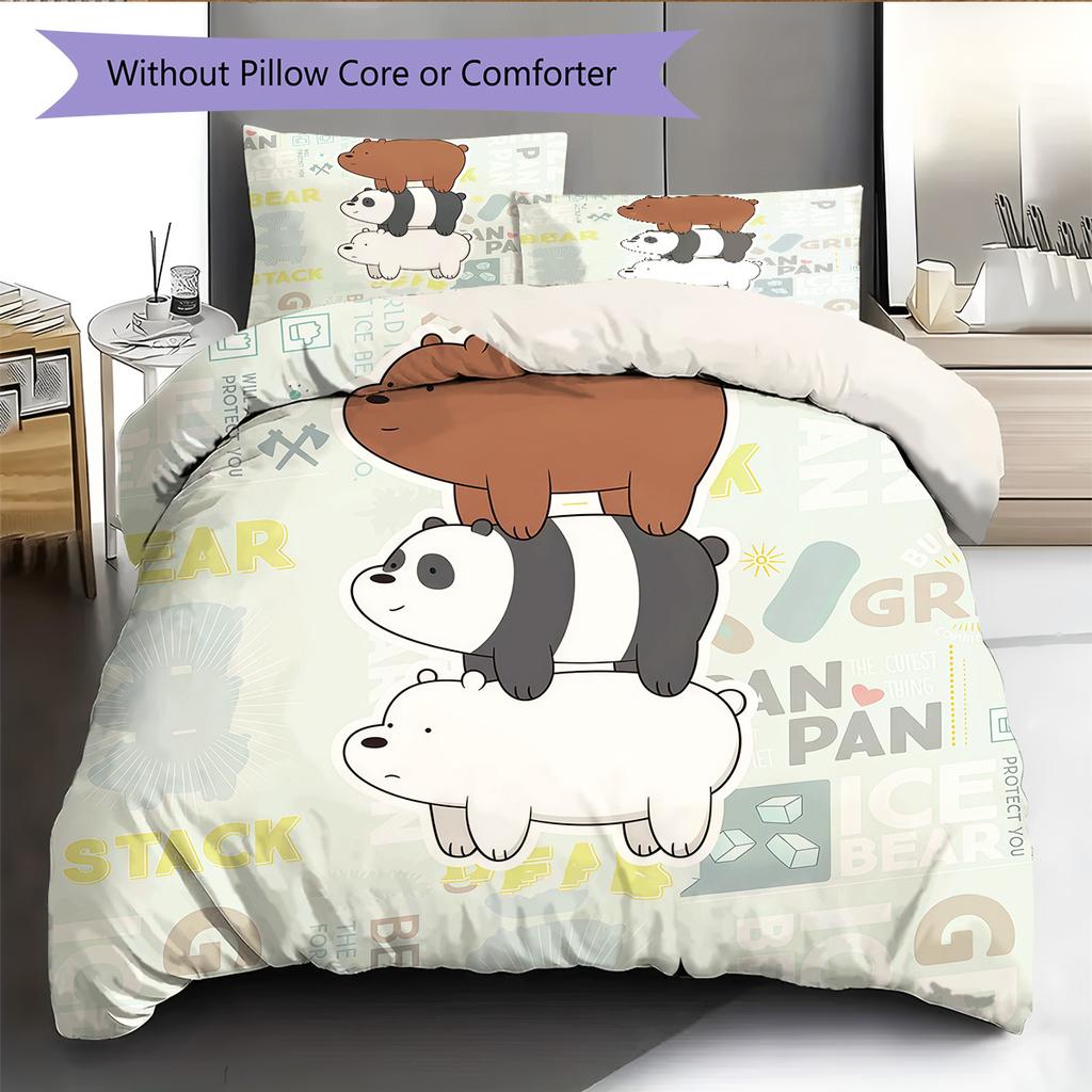 We Bare Bears Pattern Bedding Quilt Set  Home Decoration  Gift (1 * duvet cover + 2 * pillowcase  without core)