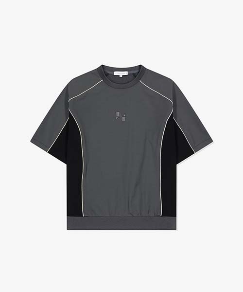 River Classy [24Ss] Lkm41303 Charcoal Woven Piping Line Block Short Sleeve T-Shirt 95