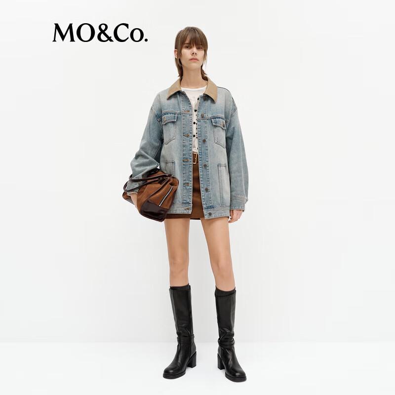 

MO&Co. Ретро джинсовая куртка свободного кроя с воротником из искусственной кожи L 170
