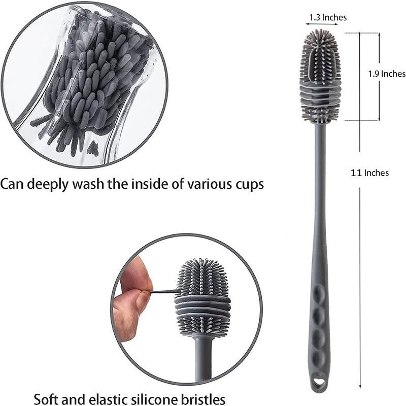 Silicone Cup Brush Cup Scrubber Glass Cleaner Kitchen Cleaning Tool Long Handle Drink Wineglass Bottle Glass Cup Cleaning Brush