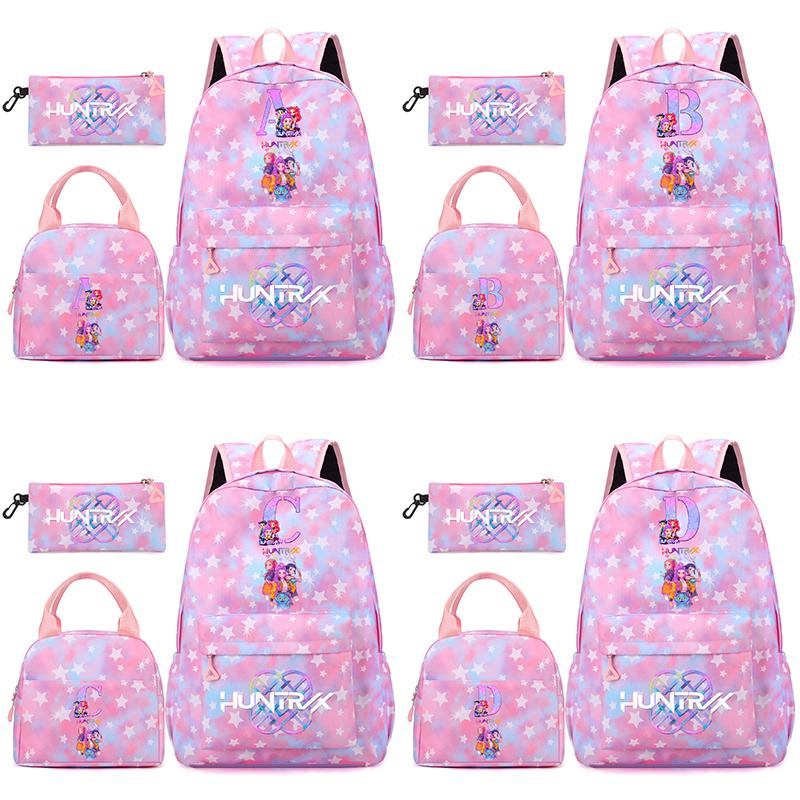3Pcs/set Cartoon English Letter A-Z Printed Backpack Handbag Pencil Case for Teenger Student Girl Boy Bookbag Travel Bag Gift