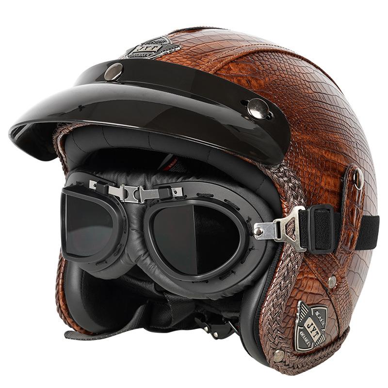 Casco de motocicleta Harley Prince Cruiser retro con certificación 3C, de cuero, para hombre y mujer, para todas las estaciones, para motocicleta eléctrica, 3/4/5