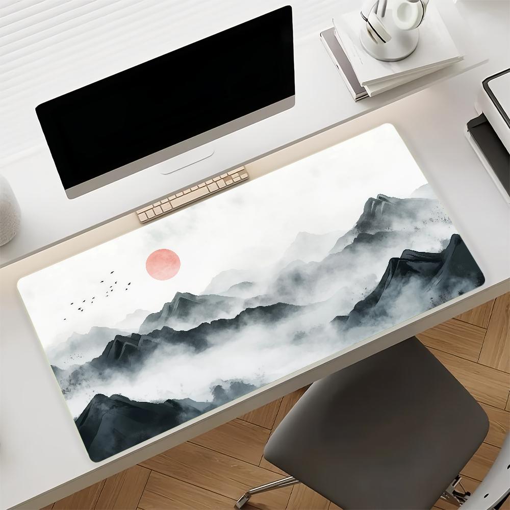 Tuschemalerei Landschaftsmalerei Sonnenuntergang Mauspads Für Büro Gaming Und Tastaturen Rutschfest Groß Wasserdicht