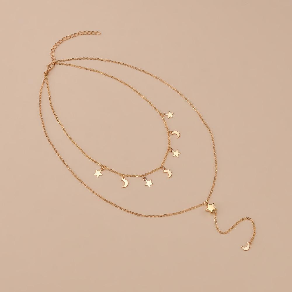 New Bohemian Wind Star Moon Multi-layer Pendant Necklace Metal Women's Personality Long Necklace