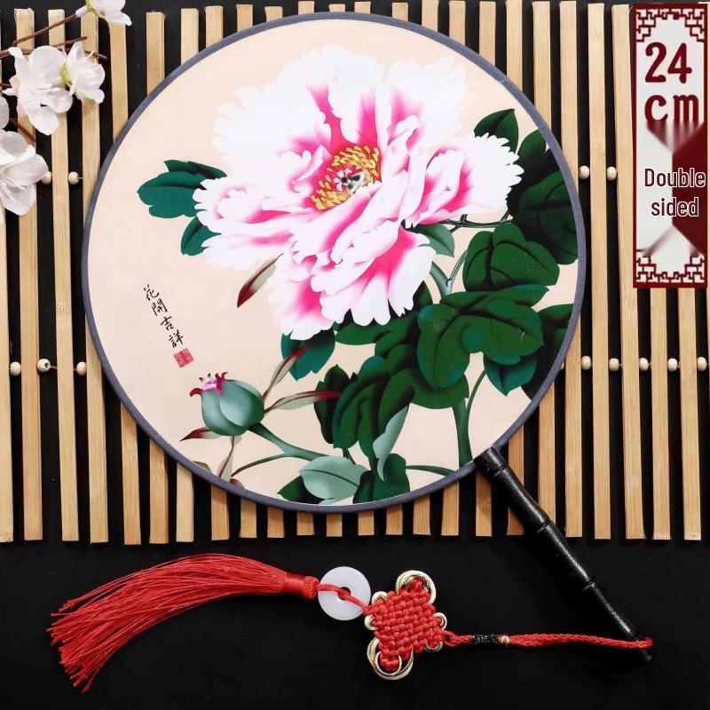 Neuer doppelseitiger runder Cheongsam Performance Tanzfächer