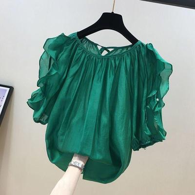 T-shirt da donna dolce in chiffon 2025: Stile estivo lusinghiero, manica corta versatile per la moda plus-size.