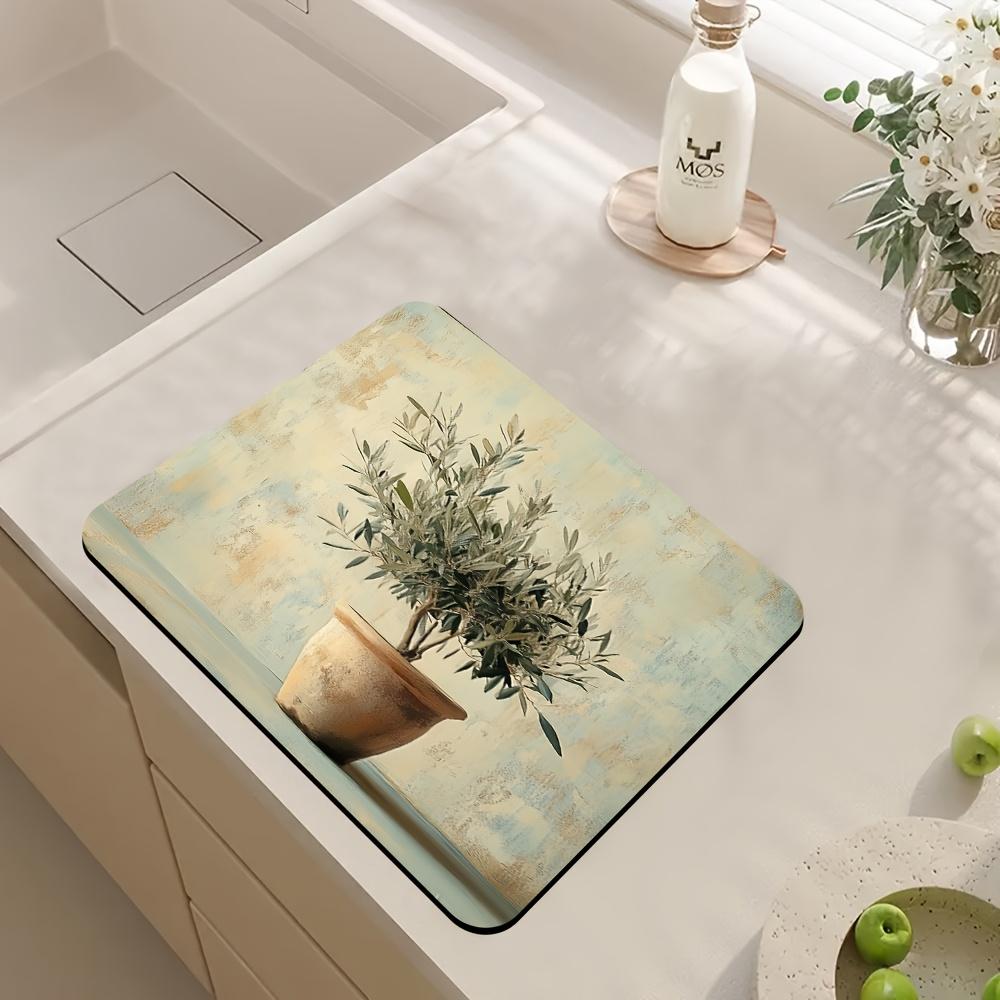 

1 шт. Резиновый коврик для сушки с принтом оливковой ветви для кофейни, ресторана, кухни, ковер, коврик для стола, коврик для питомца, кофейная посуда 30*40