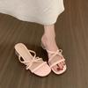 French Fairy Style Gentle Evening Shoes Bow Word with Open Toe Cool Slippers Female Summer Wear Crystal Heel Sandals