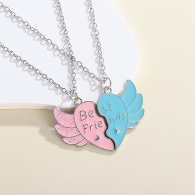 2Pcs Friendship Necklace Love Wings Patchwork Pendant Letter Print Charm Necklace Fine Workmanship Necklace Jewelry Gift