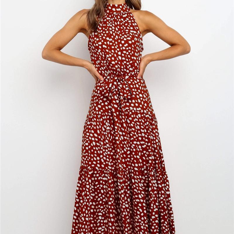 GMXIA Summer 13 Color Halter Print Polka Dot Lace-up Dress Long Sleeveless Dress