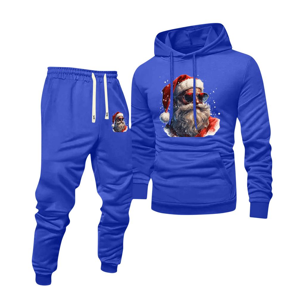 Men's Printed Hooded Sweatshirt And Sweatpants Casual Sports Suit