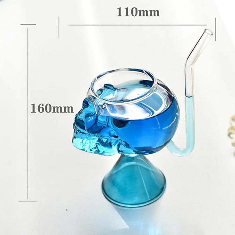 Halloween Creative Skull Glass Cup with Straw Bar Wine Cocktail Whiskey Glass Transparent Gift