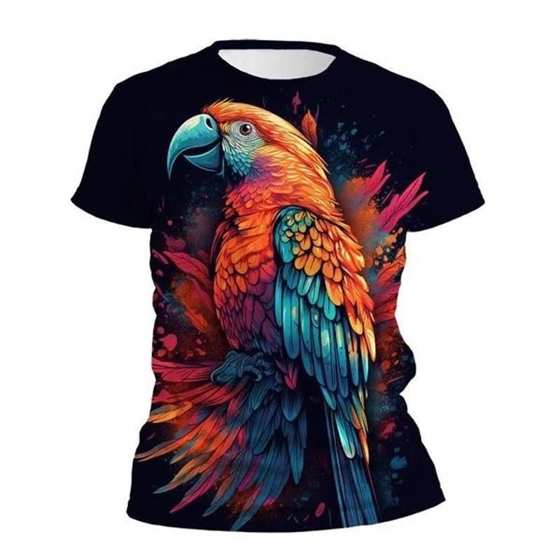 T-Shirts for Children 3D Printed Cute Parrot T-Shirt Fun Children's Clothing Summer Casual Crew Neck Short Sleeves Kids Clothes