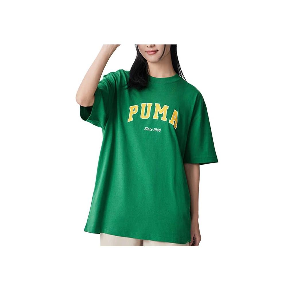 Puma Loose Breathable Letter Print Crew Neck Pullover Short Sleeve T-Shirt Unisex Tops Green 684366-86