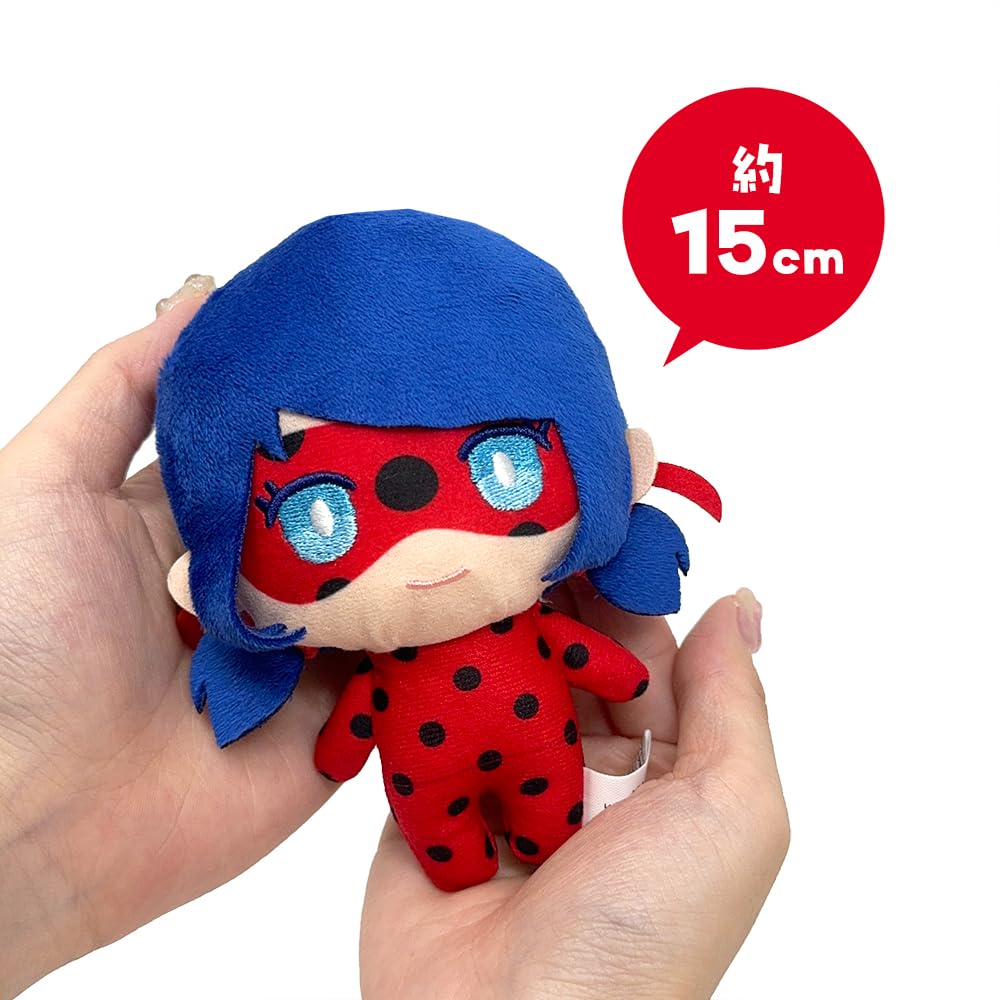 Miraculous Ladybug & Cat Noir Deformed Plush Toy, Approx. 13cm, Includes Oshikatsu Toy Diamond (Ladybug & Cat Noir (Hero))