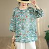 DIMANAF 2026 Plus Size Summer Women Blouse Shirts Tunic Oversize Loose Casual Cotton Lady Tops Tees Vintage Floral Print