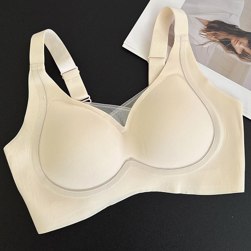 Jelly seamless underwear women's thin big breasts show small anti-sagging fat mm large size bras gather and close the secondary breasts to support