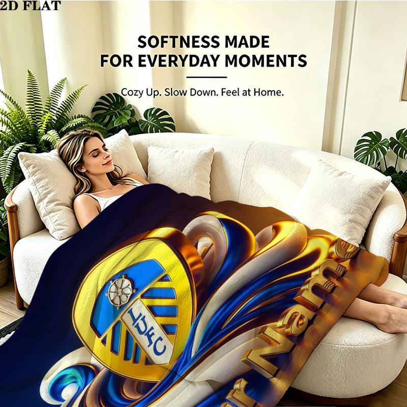 1PC Leeds United Custom Name Patterned Flannel Blanket Suitable For All Seasons for Home Decor Warmth and Comfort Gifts Holiday Present