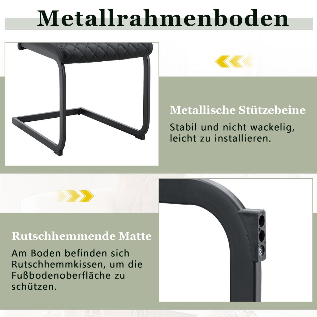 [Set of 2] Dining Chair In Black Diamond Pattern: High Backrest + Comfortable Seat Cushion, Black Metal Frame Non-Slip, for Restaurants Etc.