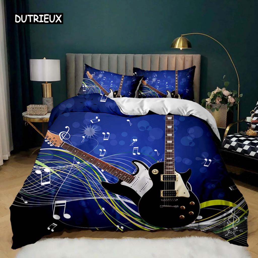 Guitar Duvet Cover Set Electric Guitar In Burning Musical Creativity Concept Music Double Queen King Size Polyester Qulit Cover
