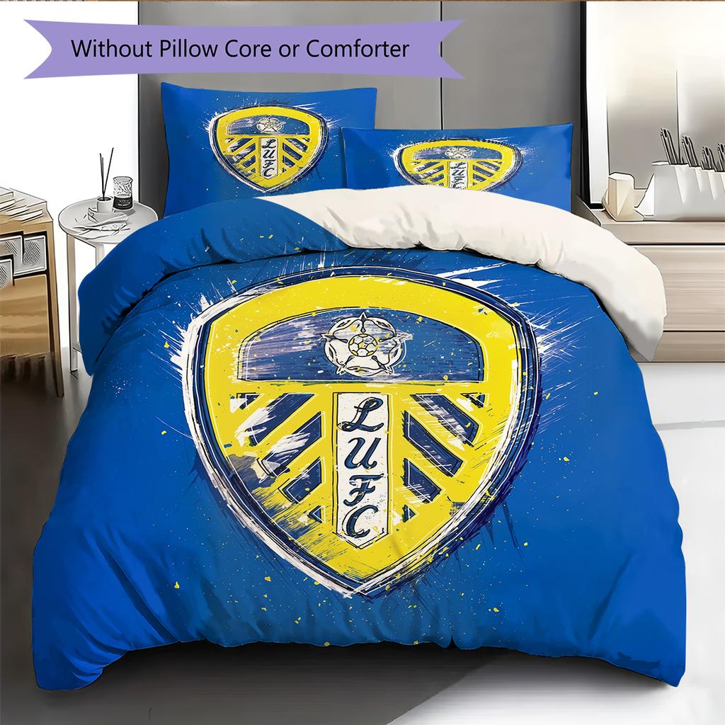 Leeds United Abzeichen Muster Bettwäsche Heimdekoration Geburtstagsgeschenk (1 Bettbezug + 2 Kissenbezüge, ohne Füllung)