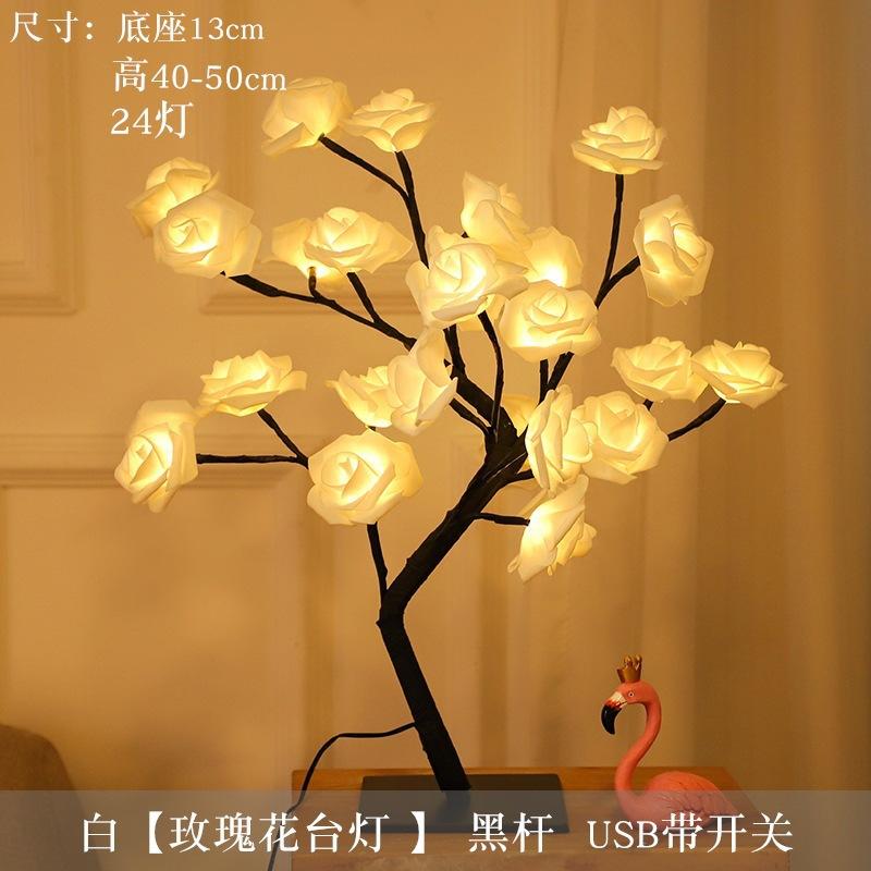 24 LED Red Rose Tree Lights USB Table Lamp Fairy Flower Night Light for Home Party Christmas Wedding Bedroom Decoration Gift