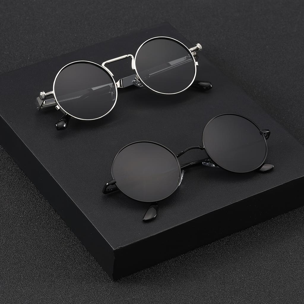 Metal 2pcs Fashion Frame Round Hip Hop Men Sunglasses For Women Vintage Daily Life Shades Eyewear Accessories