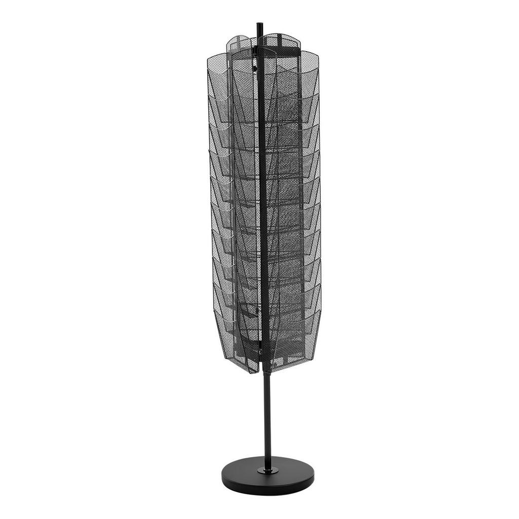 Rotating Brochure Display Rack, 30 Pockets Mesh Magazine Literature Display Stand, Portable Floor Standing Magazine Rack, Metal Newspaper Catalog