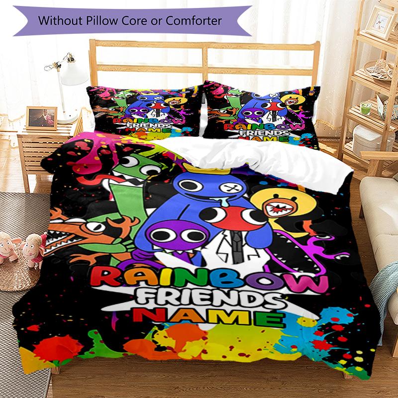 3-teiliges Bettwäsche-Set mit individuellem Namen Rainbow Friends Bettbezug mit Verschluss Enthält 1 Bettbezug & 2 Kissenbezüge, Weich und bequem für alle Jahreszeiten.