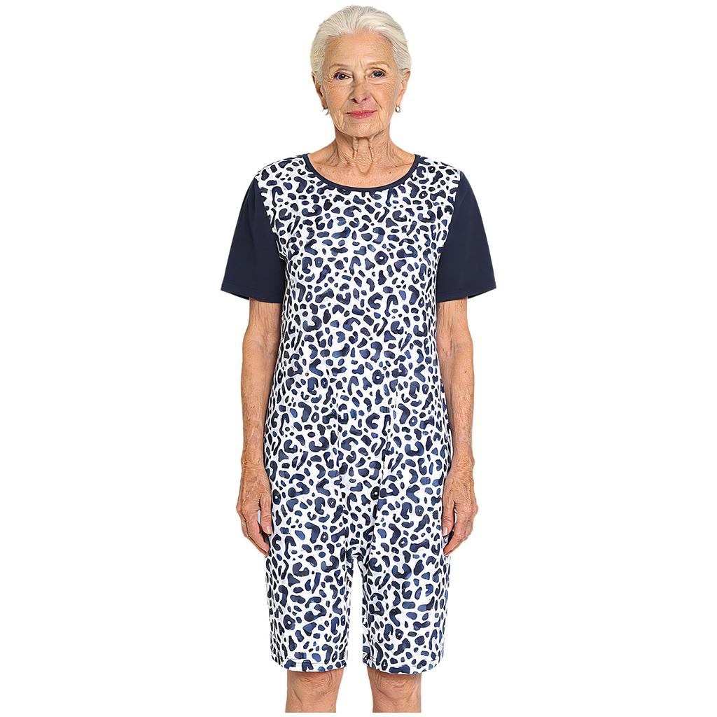 Damen Spezialbedarf Body Kurzarm Kurzer Schritt Druck Farbblockierung Adaptiver Jumpsuit Demenzpflege