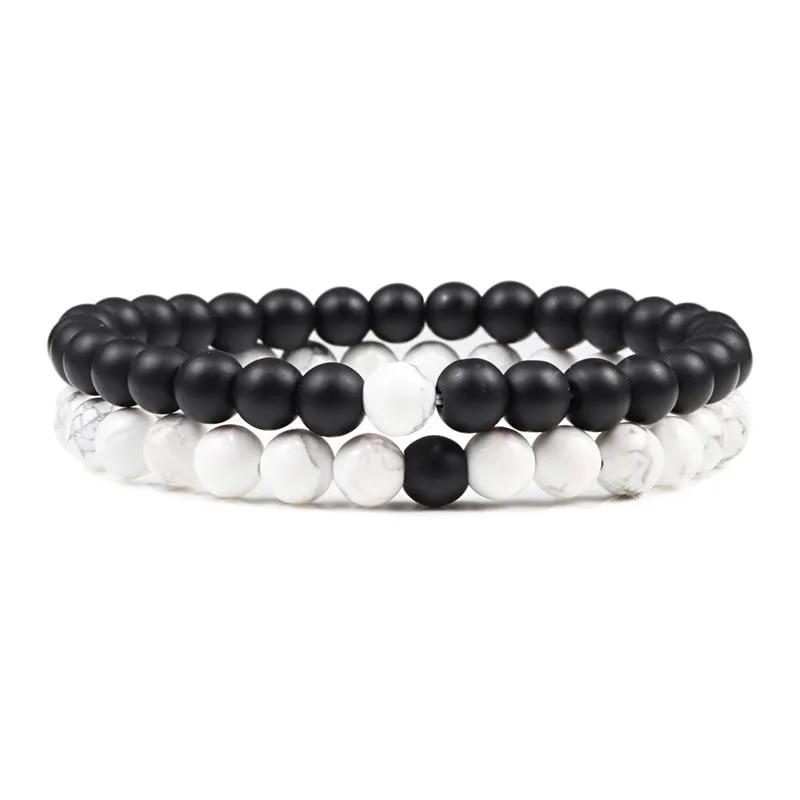 Set Armband Paare Distanz Schwarz Weiß Natur Lavastein Tigerauge Perlen Yoga Armbänder für Männer Frauen Elastisches Seil Schmuck