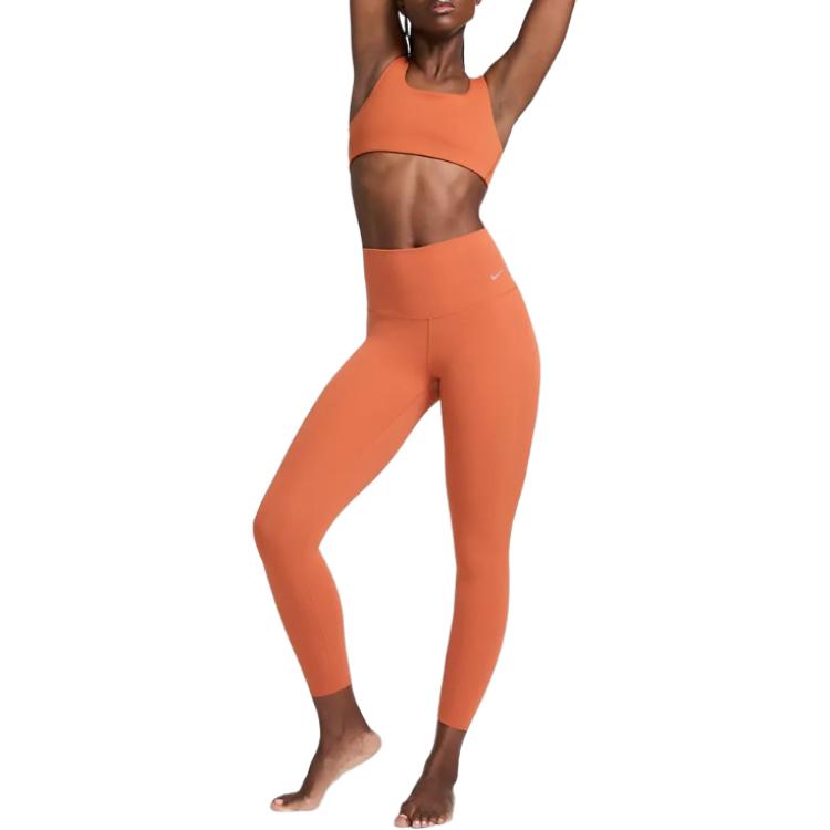 Nike Logo Print Slim Fit Solid Color Sports Long Pants Women Bottoms Sunrise-Red DQ6016-825