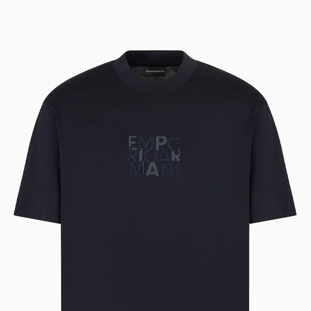 Emporio Armani Ss24 Letter Logo Embroidered Crew Neck Pullover Short Sleeve T-Shirt Men tops Navy-Blue 6D1TC0-1JOSZ-0920