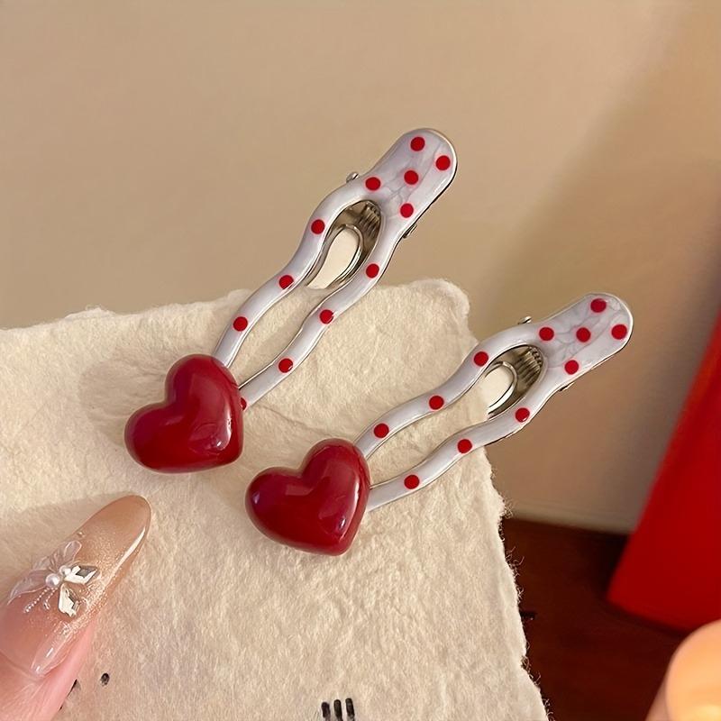 4pcs Retro Fashion Heart Polka Dot Hair Clips, Cute Duckbill Clip, Bangs Barrette, High-End Edge Clamps Versatile Accessories