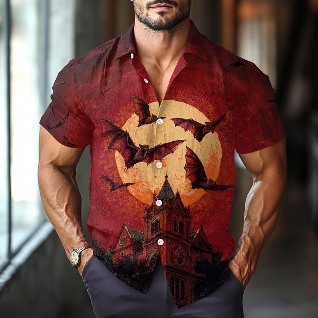 Men's Fashion Casual Loose Halloween Printed Short Sleeve Shirt