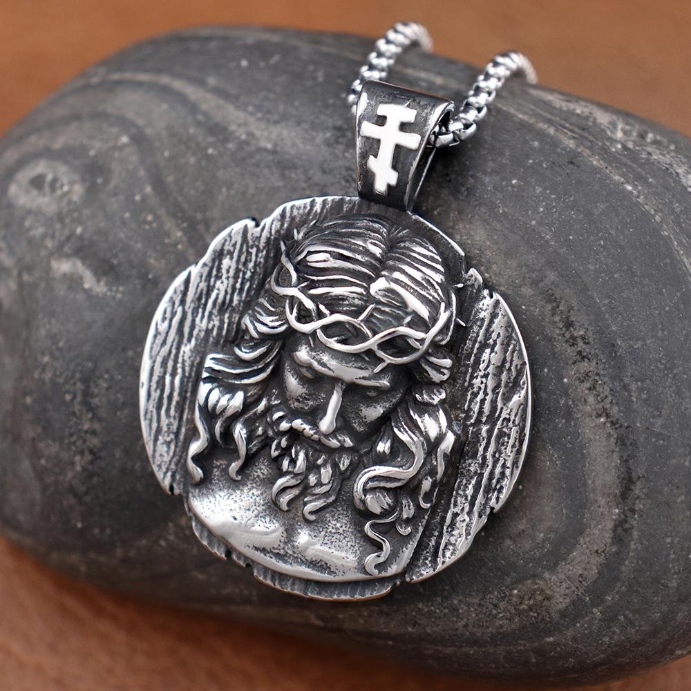 Trendy Men's Stainless Steel Shepherd Jesus Pendant Chain Holy Family Amulet Vintage Christian Jesus Necklaces Jewelry