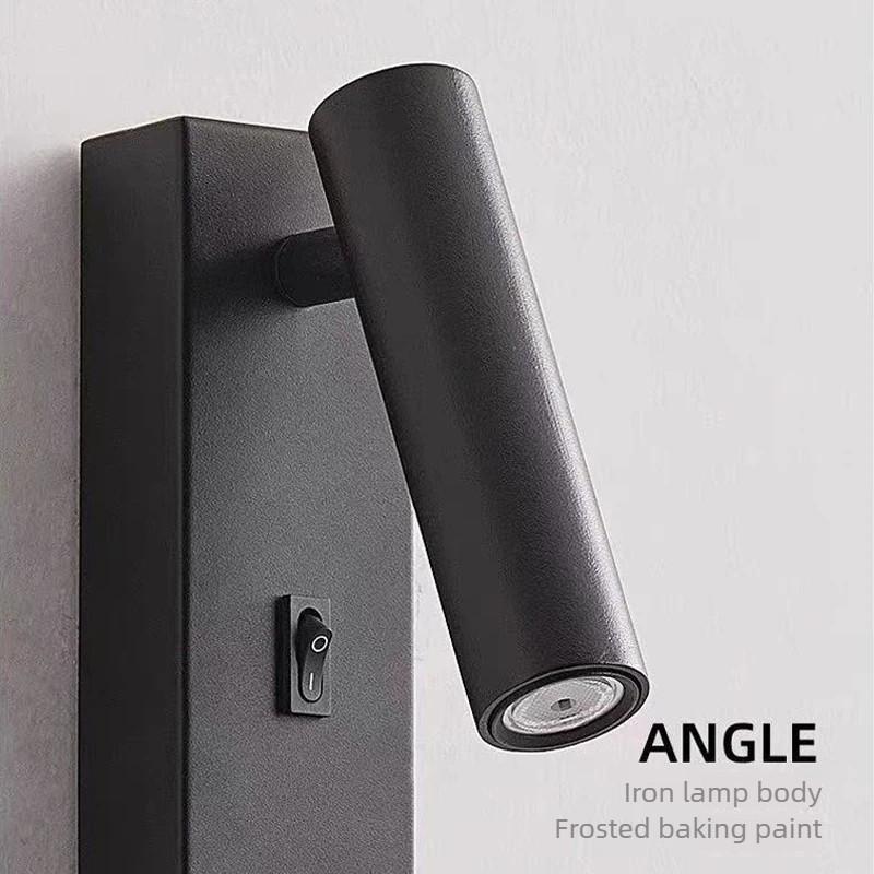 Modern Minimalist Hotel Bedroom Wall Lamp Bedside LED Reading Light Eye Protection Angle Adjustable Spotlight