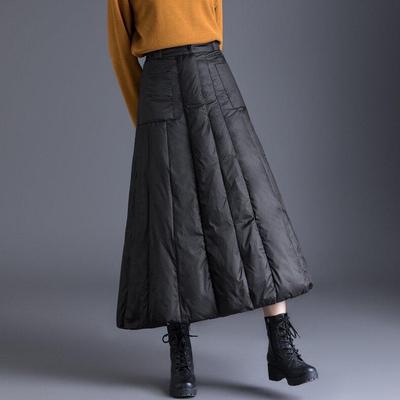 Black Down Cotton Padded Plus Size High Waist Vintage Autumn Winter Casual Loose Long for Woman Skirts Womens Skirt