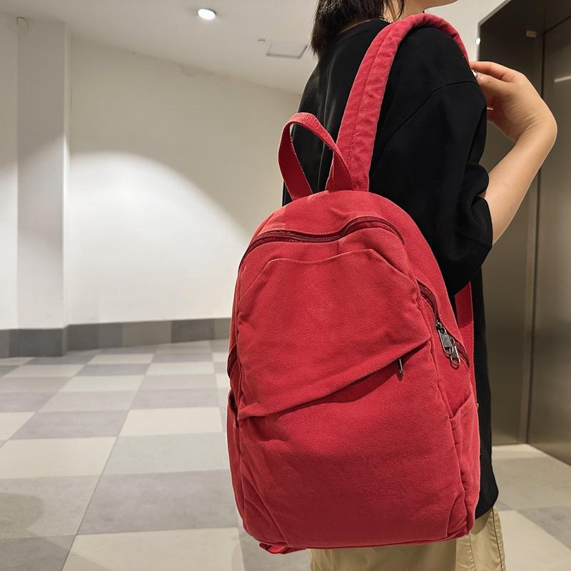 Canvas Backpack Women's Large Capacity Solid Color Student Schoolbag Men Travel Backpack