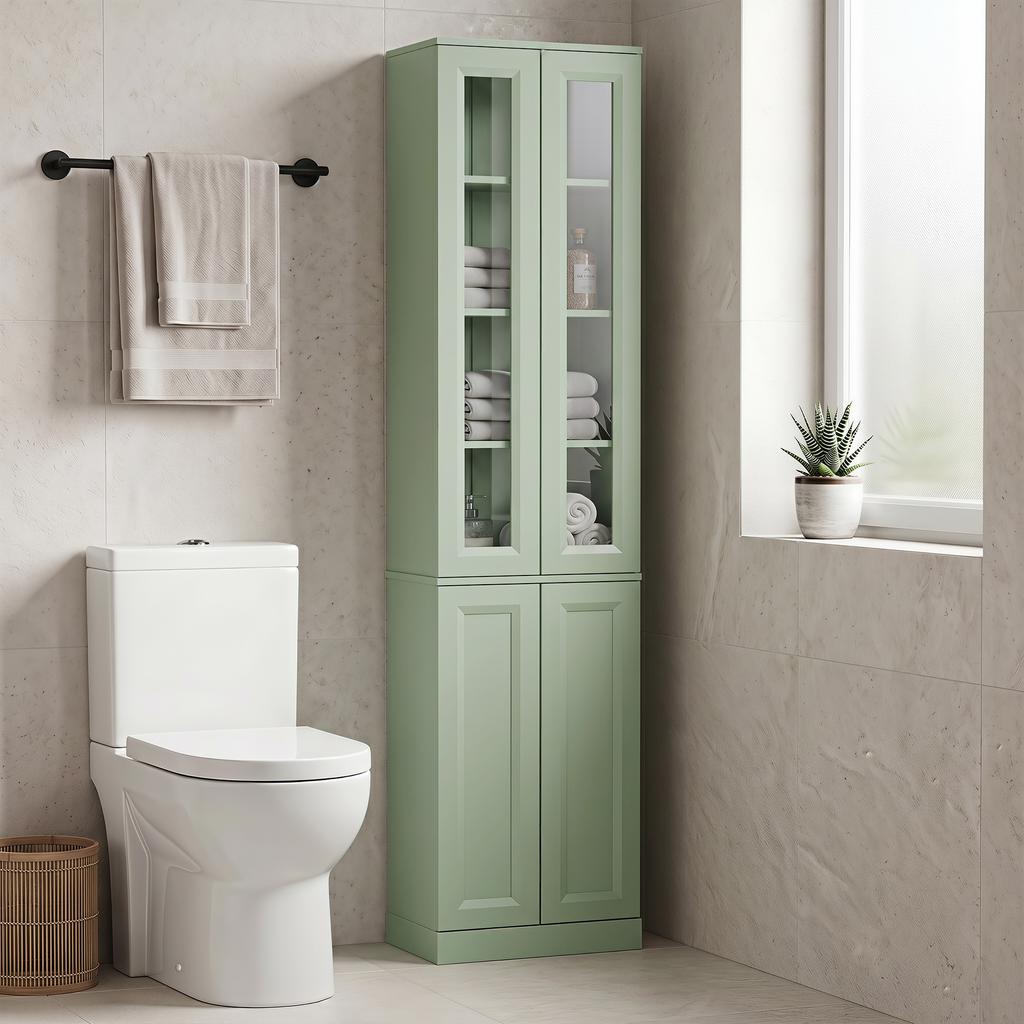 Mobile da Bagno a 6 Piani con 4 Ante a Chiusura Morbida e Ripiani Regolabili Verde