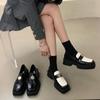 Thick-soled Black Square Head British Style Small Leather Shoes Women's Shoes Spring 2025 Retro Loafers Design Sense Single Shoes