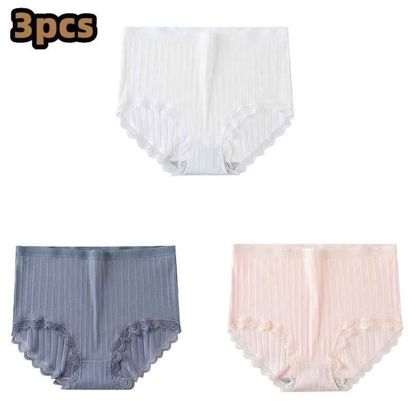 3 Pcs/lot Women's Underpants Soft Cotton Panties Girls High Waist Briefs Striped Panty Sexy Female Underwear Big Size M-XXL